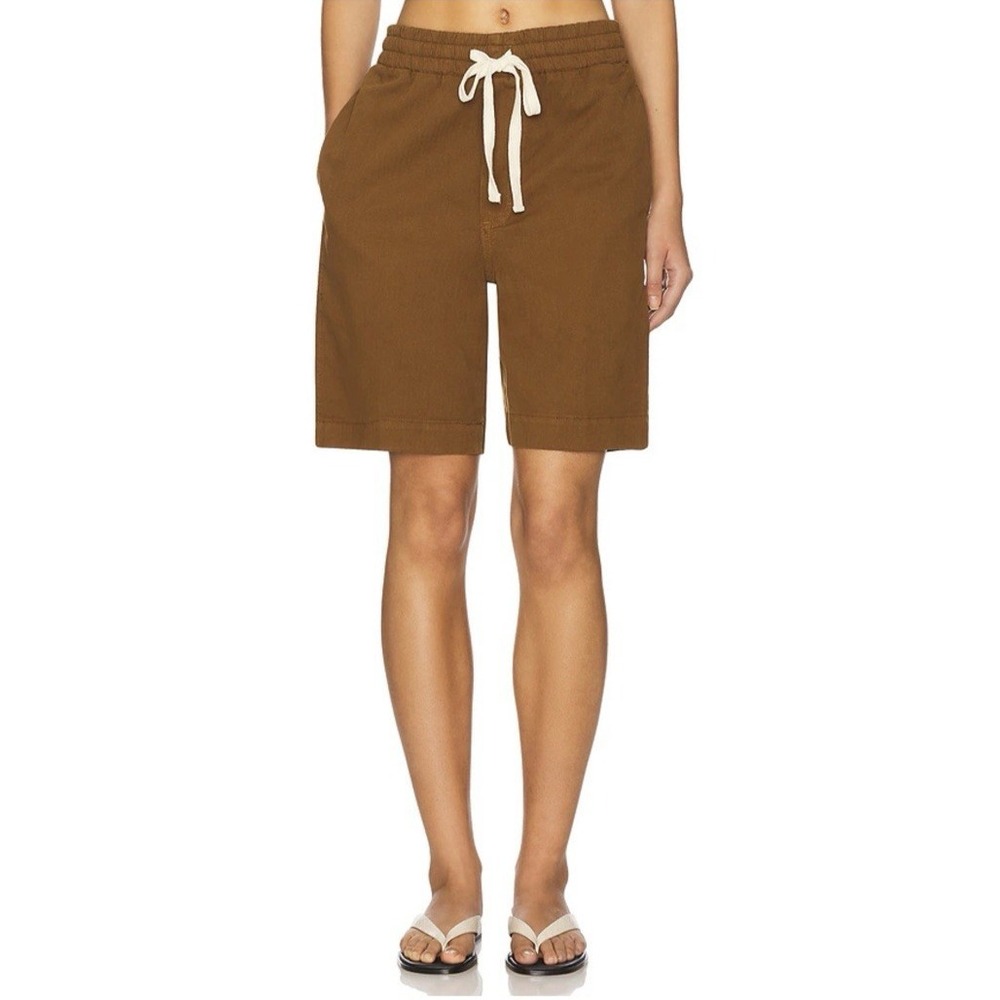 AMO Women Size Small Tina Pull On Drawstring Chevron Bermuda Shorts Sedona Brown
